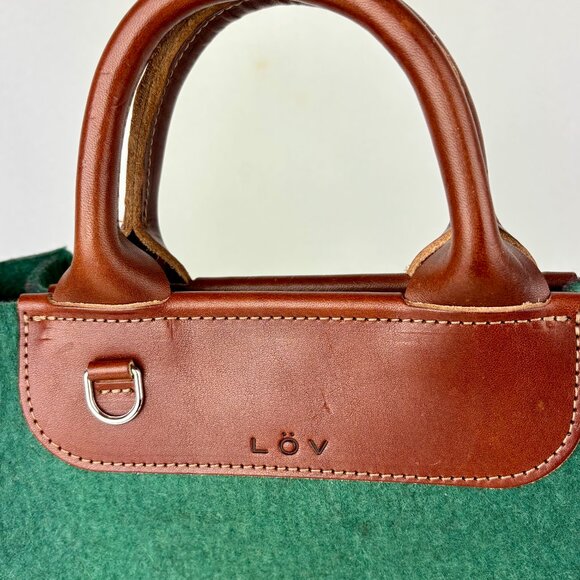 SALE! Lovi Petite Tote in Forest Green Wool Felt Leather Trim - Like New - Picture 6 of 13